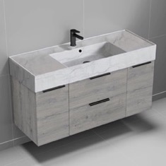 Floating Bathroom Vanity, Modern, 48 inch, Marble Style Sink